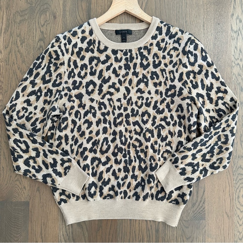 J. Crew Merino Wool Crewneck in Leopard Size Small